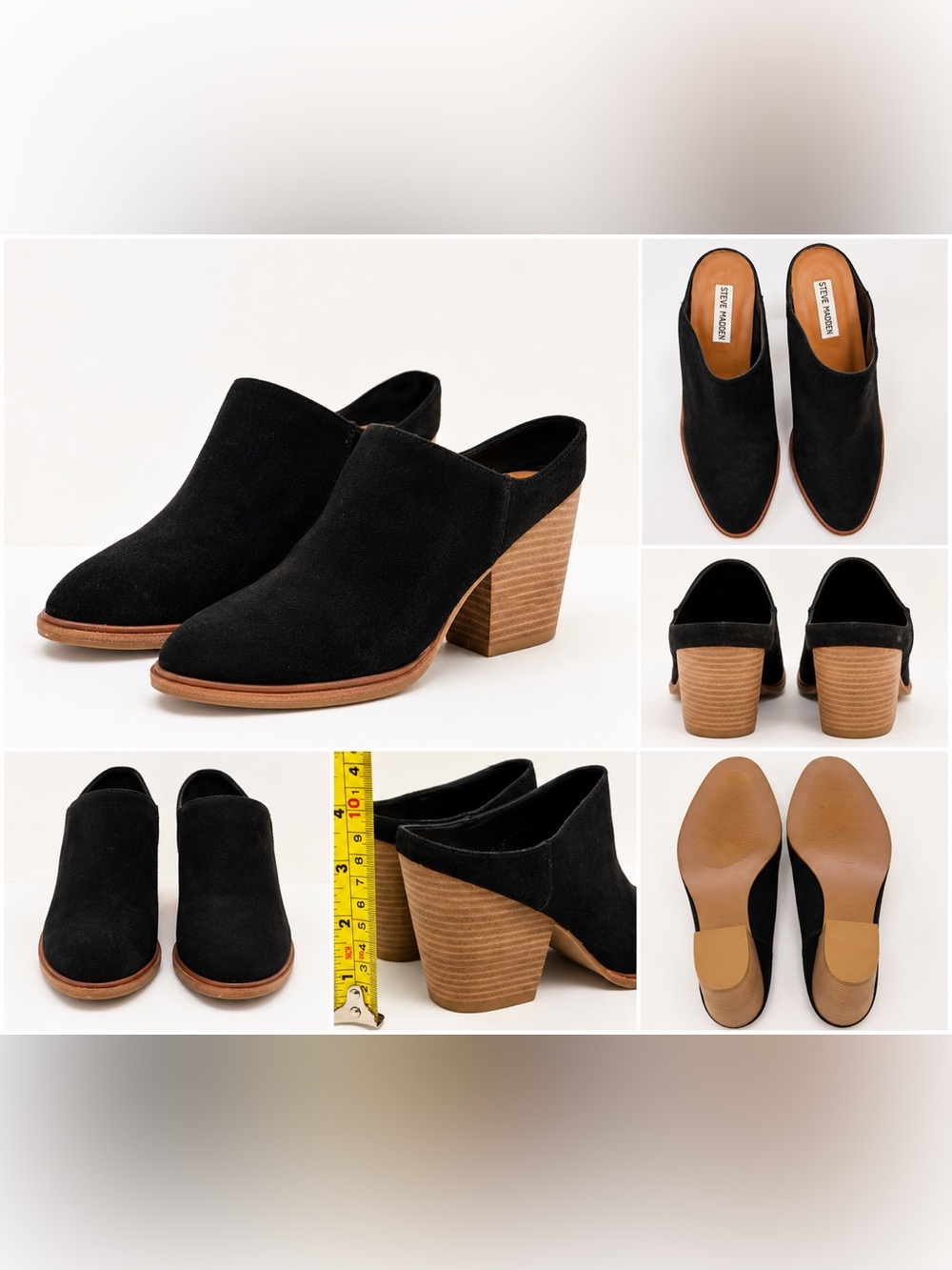 Steve Madden Black Suede Mule Heels | Block Heel Slip-On Size 9